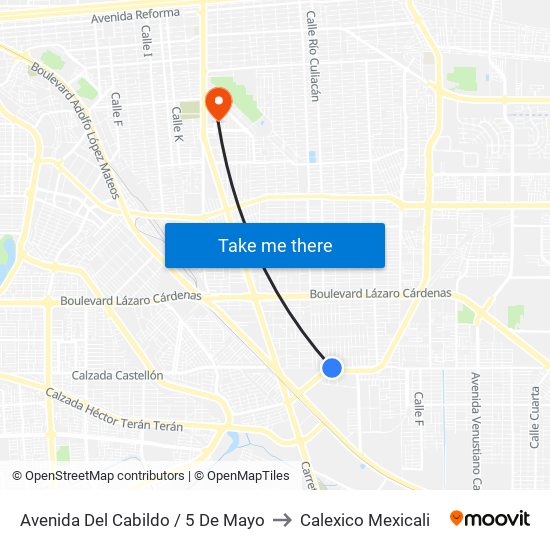 Avenida Del Cabildo / 5 De Mayo to Calexico Mexicali map