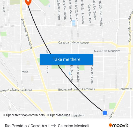 Río Presidio / Cerro Azul to Calexico Mexicali map