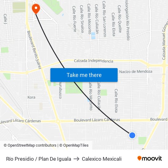 Río Presidio / Plan De Iguala to Calexico Mexicali map