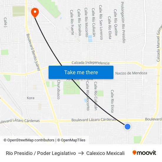 Río Presidio / Poder Legislativo to Calexico Mexicali map