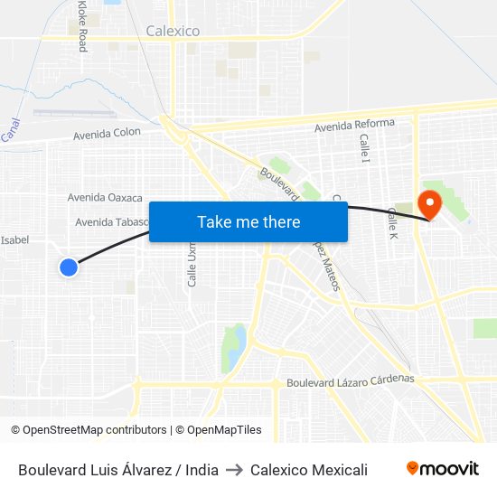 Boulevard Luis Álvarez / India to Calexico Mexicali map