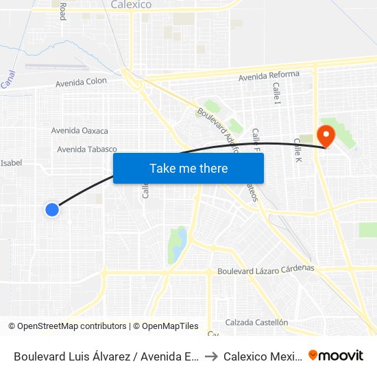 Boulevard Luis Álvarez / Avenida España to Calexico Mexicali map