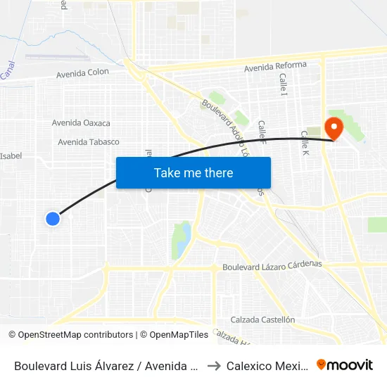 Boulevard Luis Álvarez / Avenida Kenia to Calexico Mexicali map