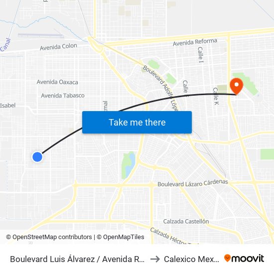 Boulevard Luis Álvarez / Avenida Rumania to Calexico Mexicali map