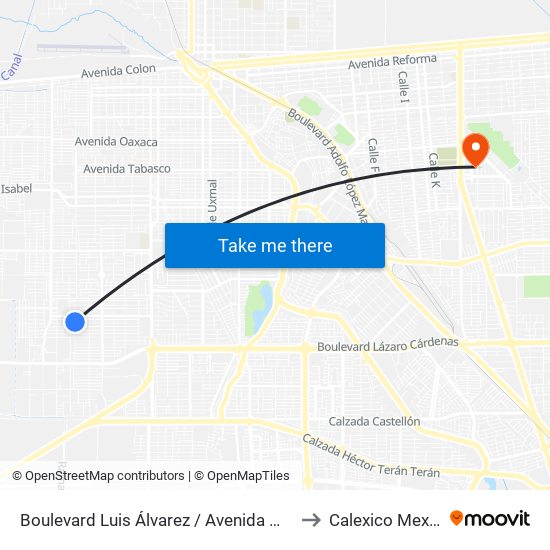 Boulevard Luis Álvarez / Avenida Médicos to Calexico Mexicali map