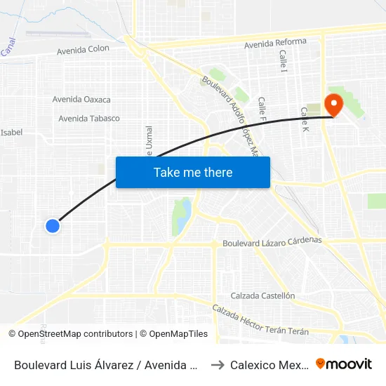 Boulevard Luis Álvarez / Avenida Médicos to Calexico Mexicali map