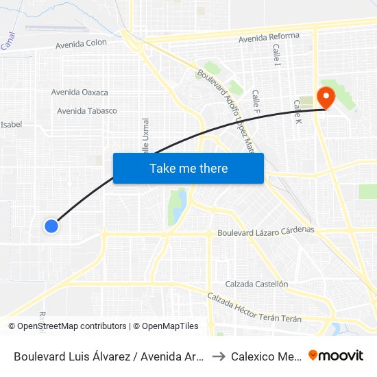 Boulevard Luis Álvarez / Avenida Arqueólogos to Calexico Mexicali map