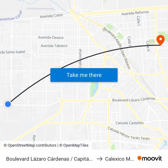 Boulevard Lázaro Cárdenas / Capitán Juan Cabrillo to Calexico Mexicali map