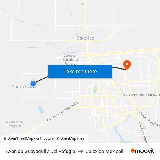 Avenida Guayaquil / Del Refugio to Calexico Mexicali map