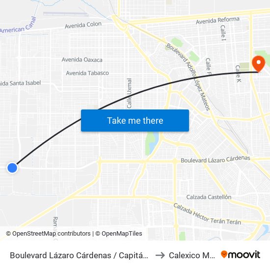 Boulevard Lázaro Cárdenas / Capitán Juan Cabrillo to Calexico Mexicali map