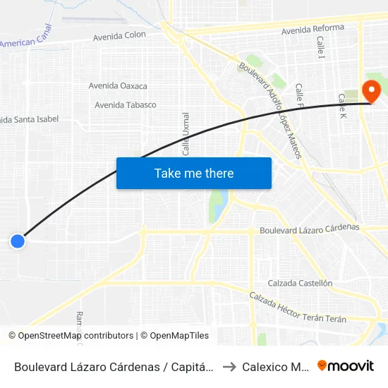 Boulevard Lázaro Cárdenas / Capitán Juan Cabrillo to Calexico Mexicali map