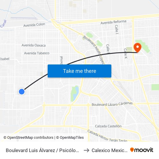 Boulevard Luis Álvarez / Psicólogos to Calexico Mexicali map