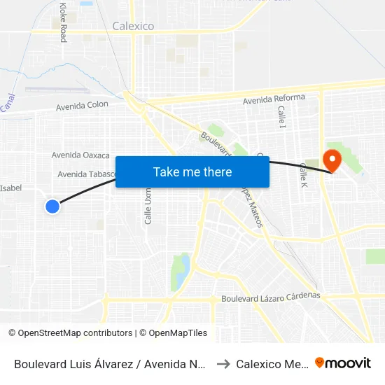 Boulevard Luis Álvarez / Avenida Nacionalismo to Calexico Mexicali map