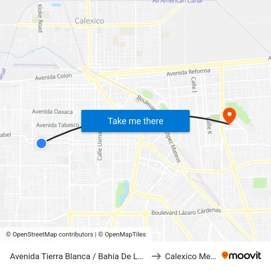 Avenida Tierra Blanca / Bahía De Los Ángeles to Calexico Mexicali map