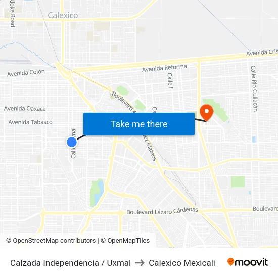 Calzada Independencia / Uxmal to Calexico Mexicali map