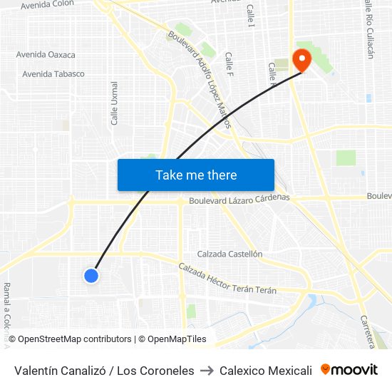 Valentín Canalizó / Los Coroneles to Calexico Mexicali map