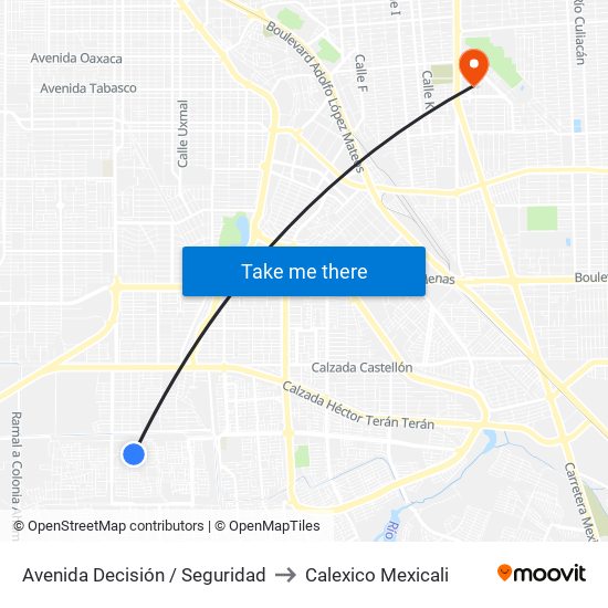 Avenida Decisión / Seguridad to Calexico Mexicali map