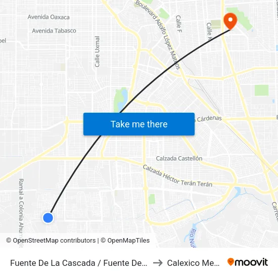 Fuente De La Cascada / Fuente De Medusa to Calexico Mexicali map