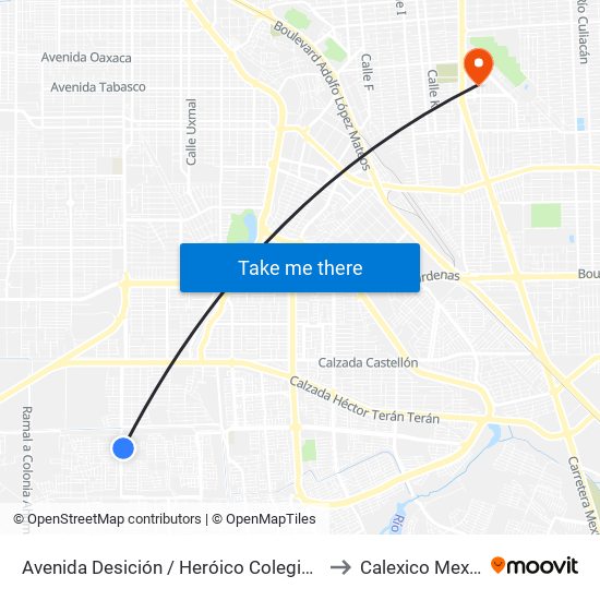 Avenida Desición / Heróico Colegio Militar to Calexico Mexicali map