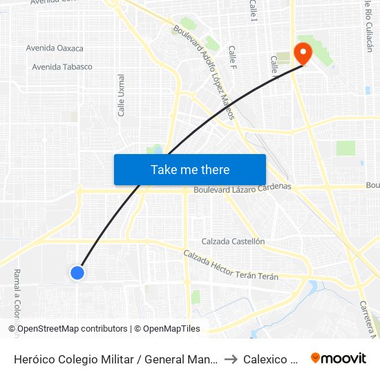 Heróico Colegio Militar / General Manuel De Mier Y Terán to Calexico Mexicali map