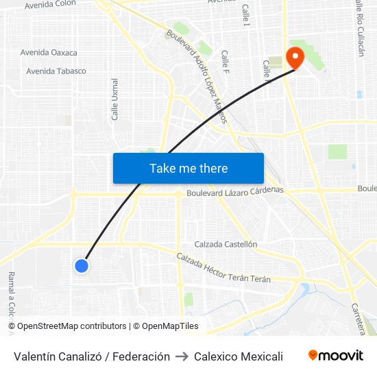 Valentín Canalizó / Federación to Calexico Mexicali map