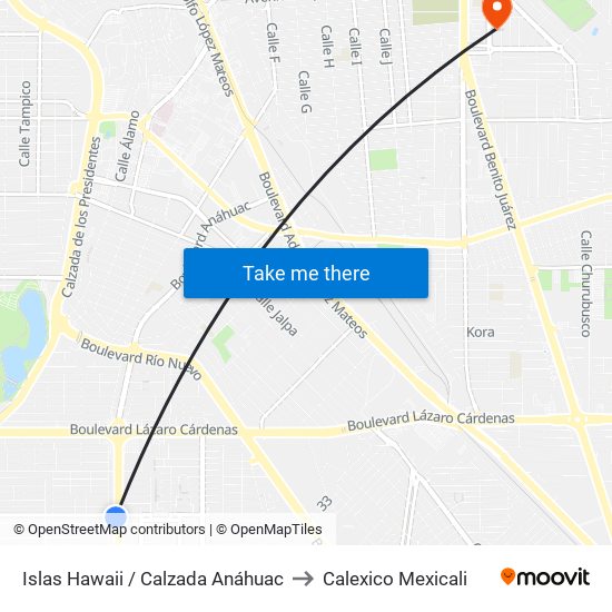 Islas Hawaii / Calzada Anáhuac to Calexico Mexicali map