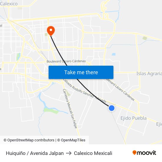 Huiquiño / Avenida Jalpan to Calexico Mexicali map