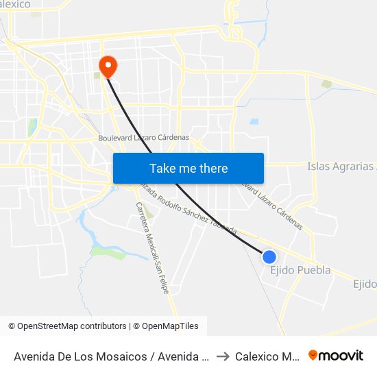 Avenida De Los Mosaicos / Avenida Río San Ángel to Calexico Mexicali map