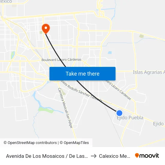 Avenida De Los Mosaicos / De Las Adelfas to Calexico Mexicali map