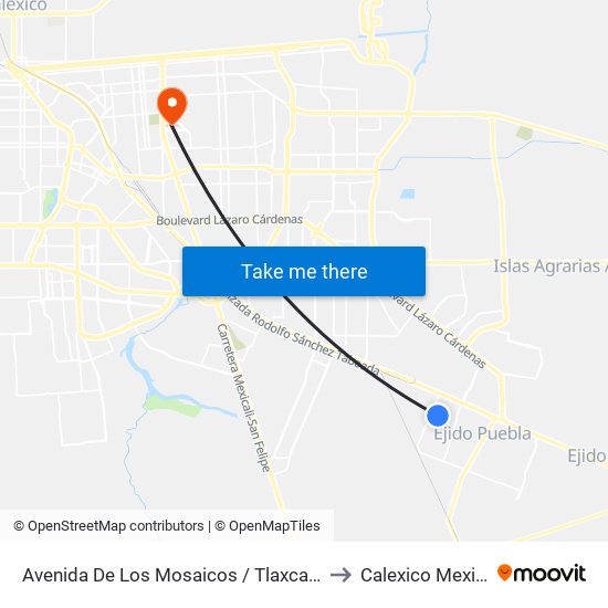 Avenida De Los Mosaicos / Tlaxcaltecas to Calexico Mexicali map