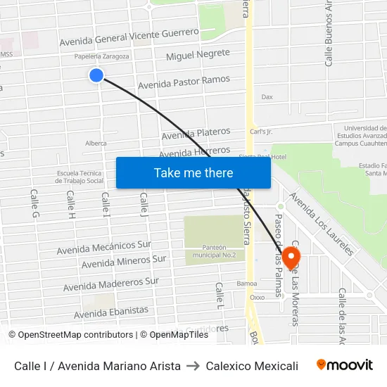 Calle I / Avenida Mariano Arista to Calexico Mexicali map
