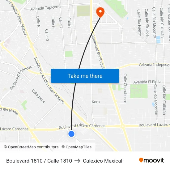 Boulevard 1810 / Calle 1810 to Calexico Mexicali map