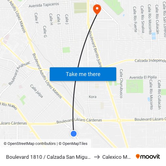 Boulevard 1810 / Calzada San Miguel El Grande to Calexico Mexicali map