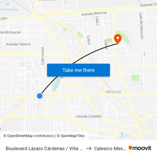 Boulevard Lázaro Cárdenas / Villa Fontana to Calexico Mexicali map