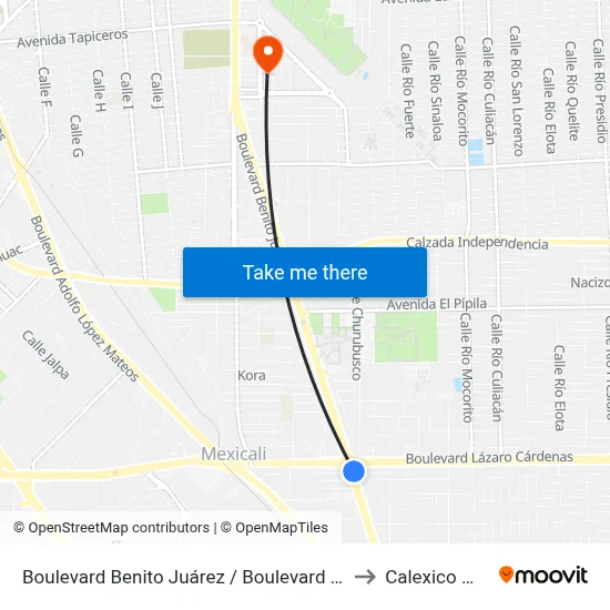 Boulevard Benito Juárez / Boulevard Lázaro Cárdenas to Calexico Mexicali map