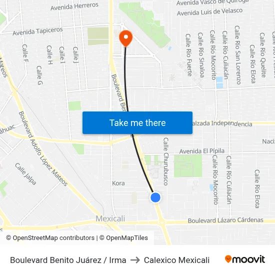 Boulevard Benito Juárez / Irma to Calexico Mexicali map