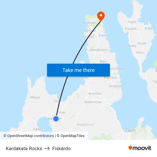 Kardakata Rocks to Fiskardo map