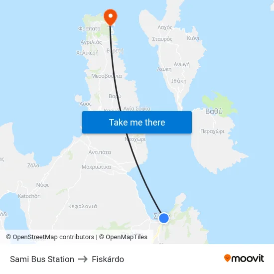 Sami Bus Station to Fiskardo map