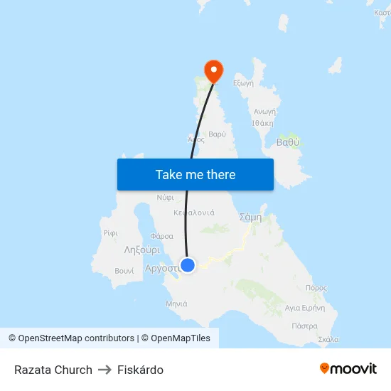 Razata Church to Fiskardo map