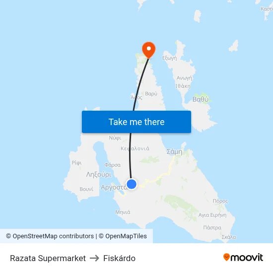 Razata Supermarket to Fiskardo map
