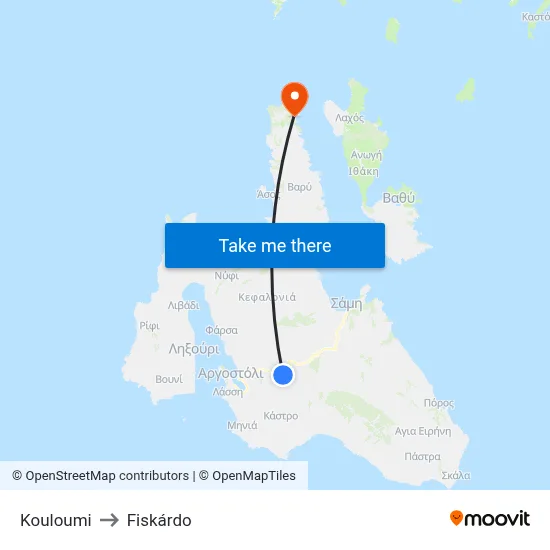 Kouloumi to Fiskardo map