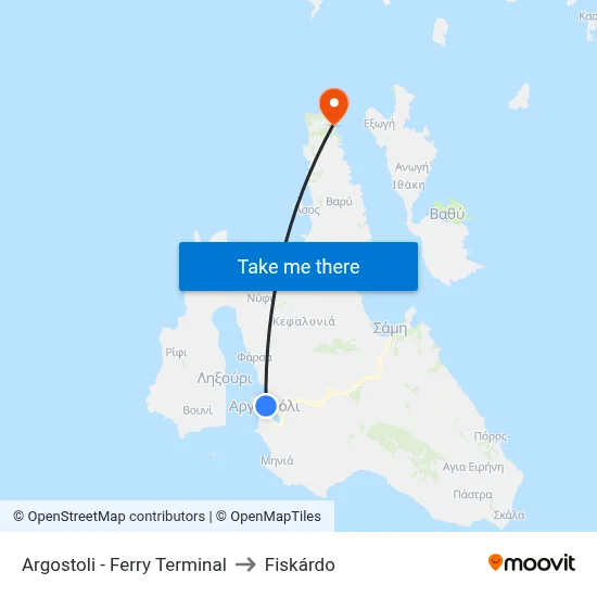 Argostoli - Ferry Terminal to Fiskardo map