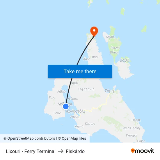 Lixouri - Ferry Terminal to Fiskardo map