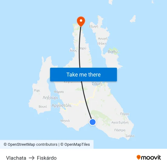 Vlachata to Fiskardo map