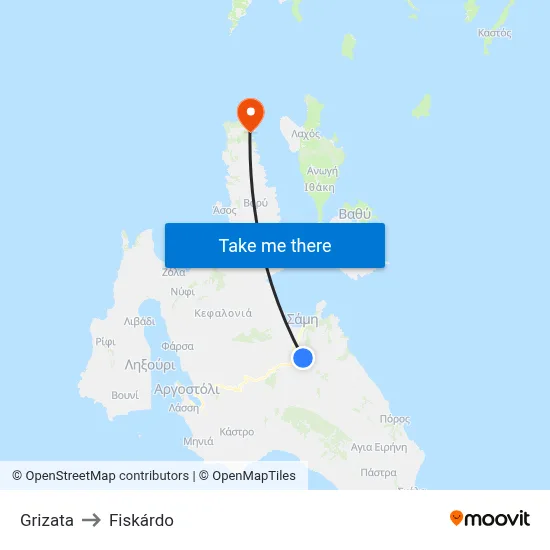 Grizata to Fiskardo map