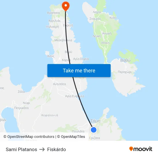 Sami Platanos to Fiskardo map