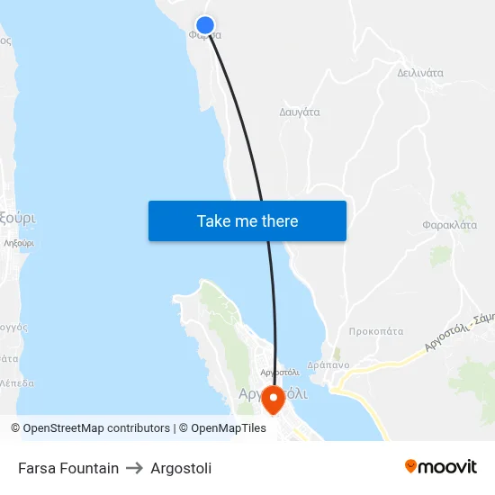 Farsa Fountain to Argostoli map
