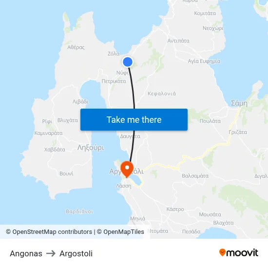 Angonas to Argostoli map