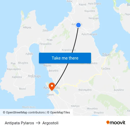 Antipata Pylaros to Argostoli map