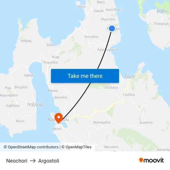 Neochori to Argostoli map